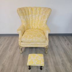 Upholstered Wingback Chair with Stool