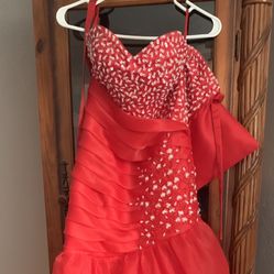 Red Full Length Organza Gown