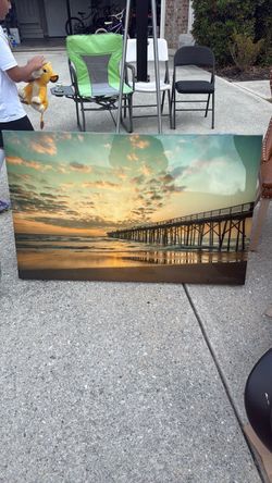 Large Beach Pier Sunset Canvas Wall Art