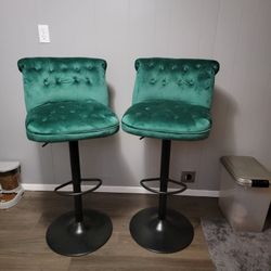 Velvet Green Adjustable Height Bar Stools