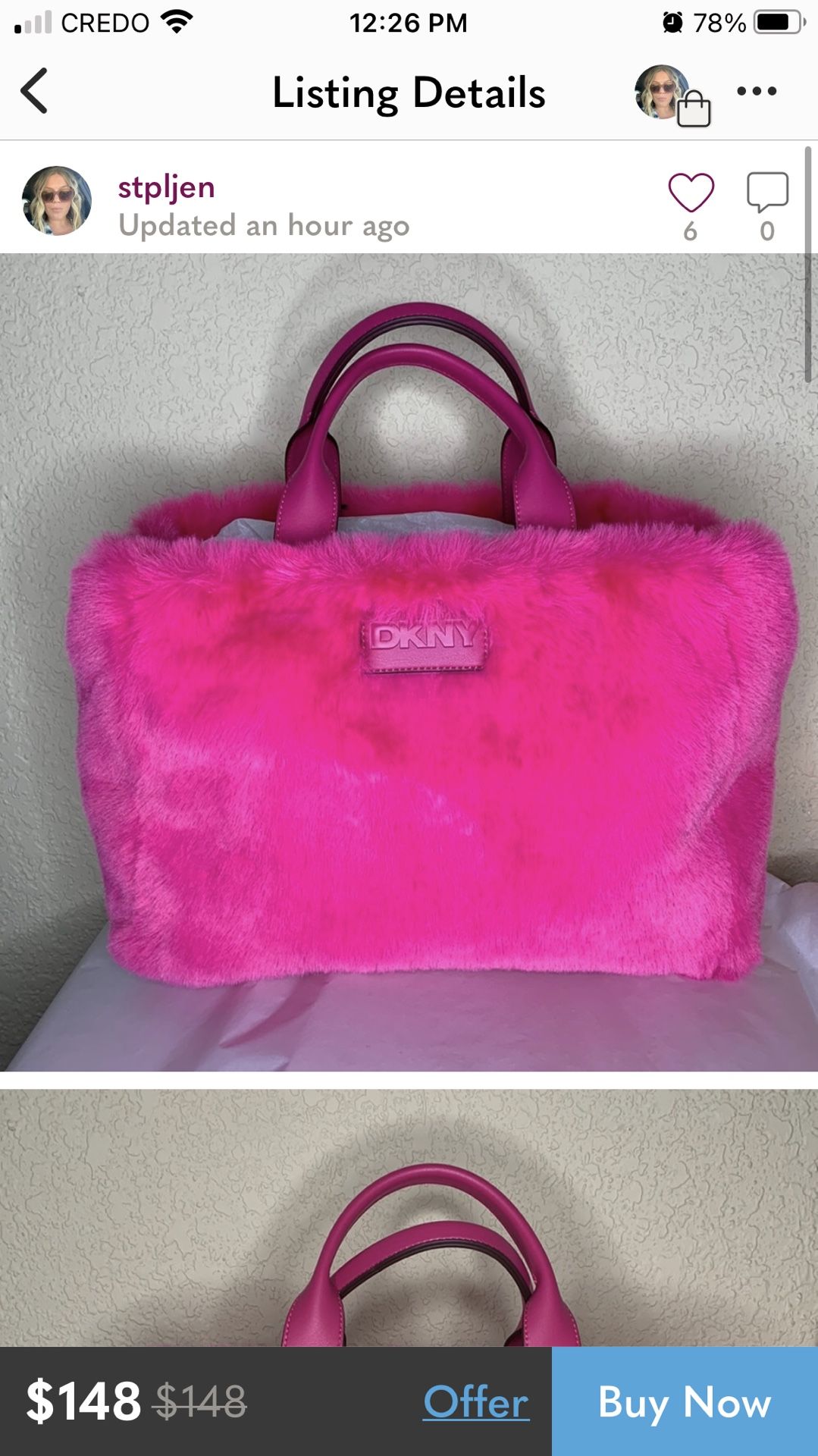 DKNY Pink Fuzzy Tote