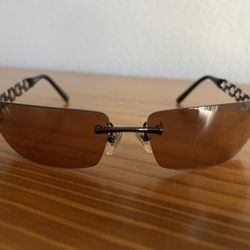 Vintage 90s Salvatore Ferragamo Silver Brown Rectangular Ladies Sunglasses