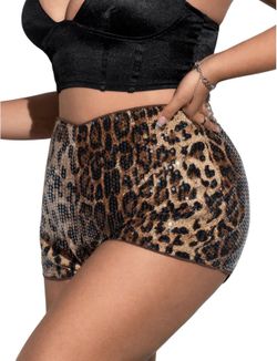 Small Glitter Sequin Leopard Shorts Low Rise Sexy Rave Club Booty Shorts Hot Pants