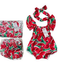 Watermelon baby girl one piece romper with matching headband NEW (bundle Of 3)