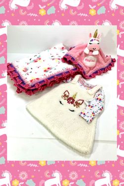 Magical Unicorn Crocheted Baby Blanket & Lovey Gift Set