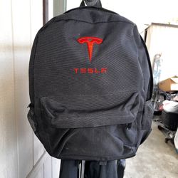 Tesla Embroidered Backpack In Black And Red