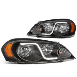 06-07 Chevy Monte Carlo, 06-13 Impala LED Headlights Black Housing, Amber Corners