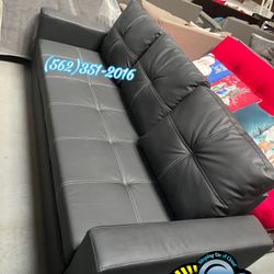 Black Leather Couch Futon Cofa New Bonito Convertible 
