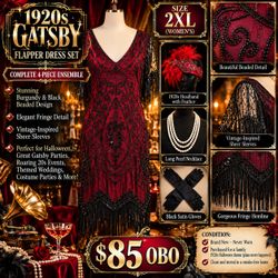 1920s Gatsby Flapper Dress 2XL + Accessories – $85 OBO