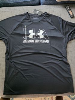UA Shirt Mens Large Black Workout Athletic Tee Short Sleeve Graphic
