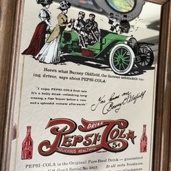 VINTAGE PEPSI COLA 'BARNEY OLDFIELD RACING' ADVERTISING MIRROR SIGN PUB MIRROR