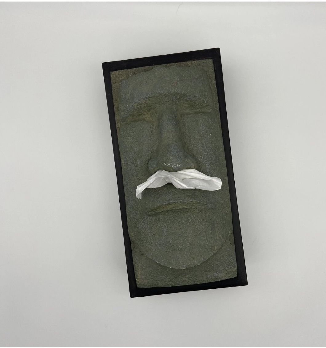 Tiki Tissue Box Cover Vintage! Easter Island Stone Face Novelty Moai, Man Cave!