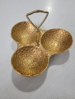 Vtg Hand Decorated Weeping Bright Gold  22 K Gold Three Section Server