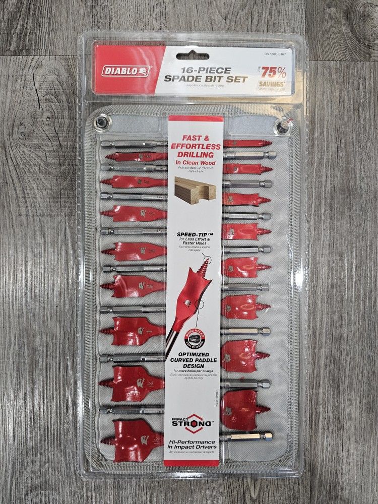 DIABLO
Speed Demon High Speed Steel Spade Bit Set With Pouch (16-Piece) - NEW