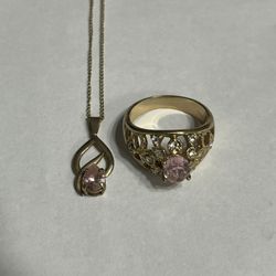 Gold And Pink Diamond Ring And Necklace 