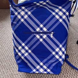 Burberry Authentic New Blue/White Check Nylon Knight Roll Backpack Bag 