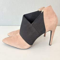 Nine West Ankle Boots Women’s Size 10 Black Pink Suede Leather Heels Pointed Toe