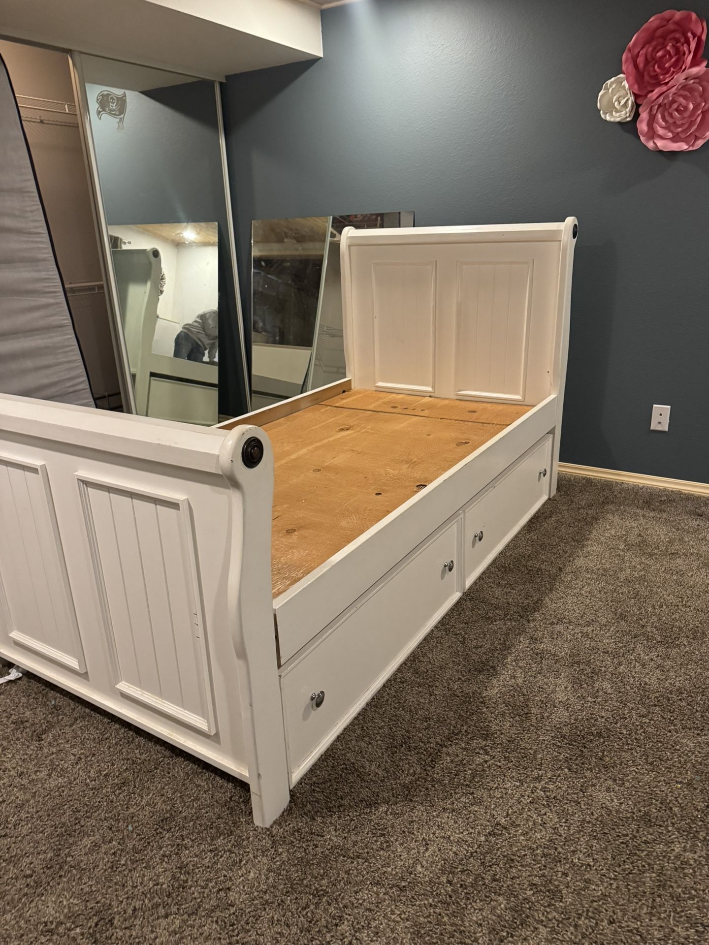 Twin Size White Trundle Bed Frame&Two Mattress To Complete The Set