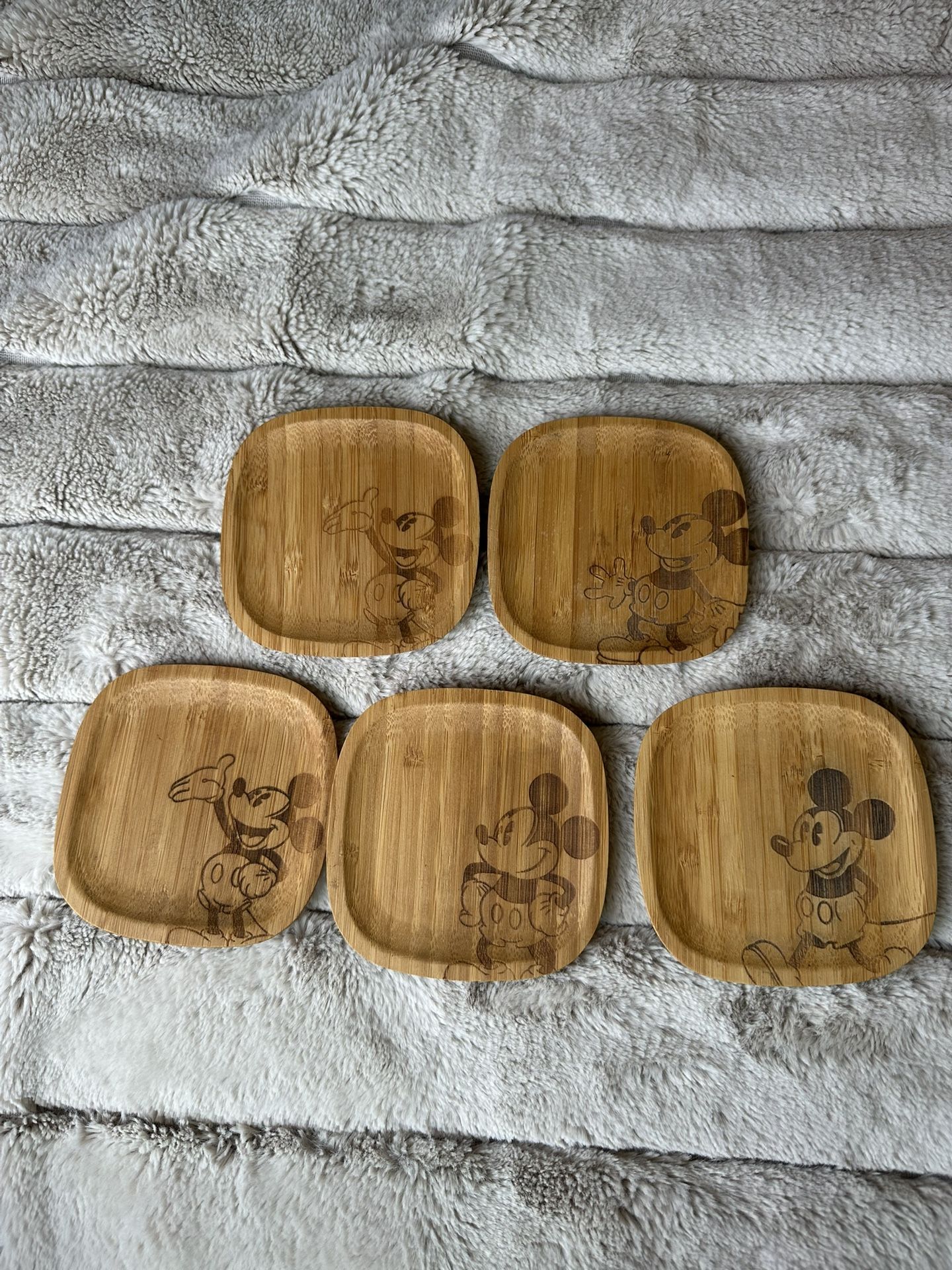 Disney Parks Mickey Mouse Bamboo Coaster Set of 5 Eco-Friendly Brown