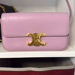 Celine Triomphe Leather Shoulder Bag Pink Gold Hardware