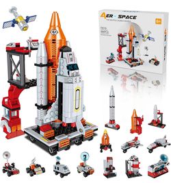12 in 1 Aerospace Building Toys with Rocket Launcher, Space Shuttle, Age 6-12