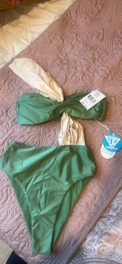WET Swimwear Karry One-Piece Swimsuit in Green and Cream (regular price $188)