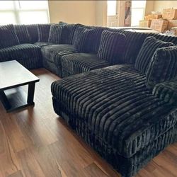 Extra Fluffy Black Color Modular Motion Sectional Couch And Oversized Chaise Fast Delivery ⭐$39 Down Payment with Financing ⭐ 90 Days same as cash