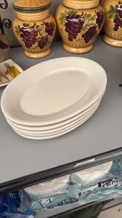 White Oval Ceramic Plates Set of 6