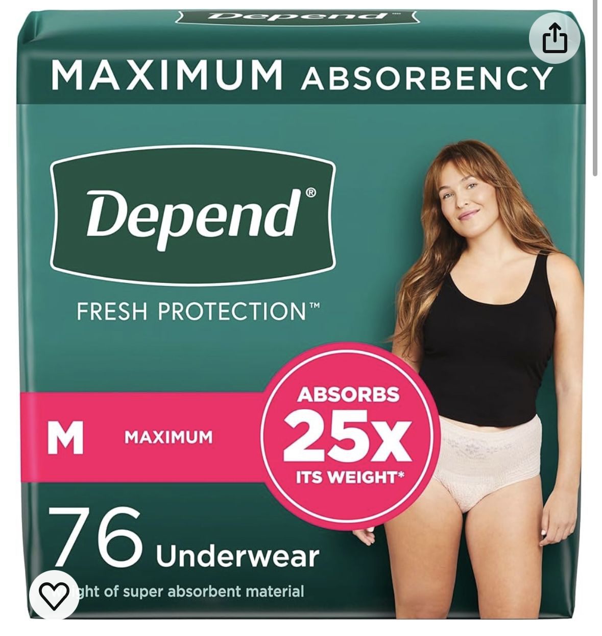 Depend Fresh Protection Adult Incontinence & Postpartum Bladder Leak Underwear for Women, Disposable, Maximum, Medium, Blush, 76 Count (2 Packs of 38)