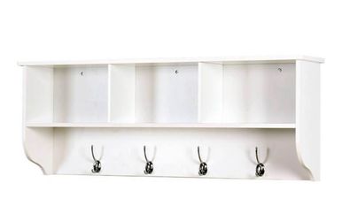 WALL MOUNTED STORAGE SHELF WITH HOOKS