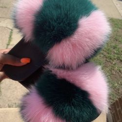 Pink Jungle Custom Real Fur Slides Sizes 8.5,9,9.5 Only Message True Size & Order