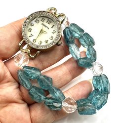 Blue Apatite Stretch Rhinestone Watch Bracelet Geneva