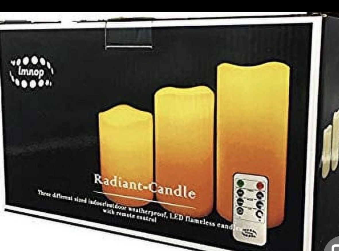 NEW Flameless Candle Set 3 Pack with Remote! Water resistant, battery powered, and perfect for indoor or outdoor ambiance.
