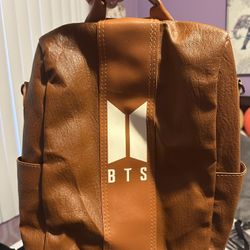 BTS Faux-Leather Brown Backpack 
