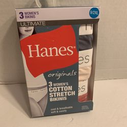 HANES 3 PK Originals Women's Breathable Cotton Bikini Underwear Sz 9 /  2XL