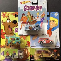 ~🎄🎁 GREAT GIFT~ POP CULTURE HOT WHEELS SCOOBY DOO COMPLETE SET REAL RIDERS MYSTERY MACHINE DODGE HAULER AUSTIN