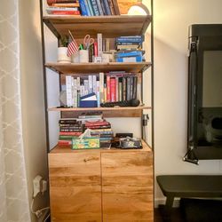 West Elm Mango Wood Bookshelf w Storage 