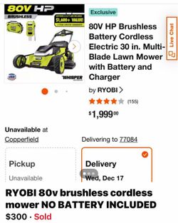 VALUE! 5 YEAR LIMITED WARRANTY ＞ USA WHISPER SERIES Exclusive 80V HP Brushless Battery Cordless Electric 30 in. Multi-Blade Lawn Mower with Battery an