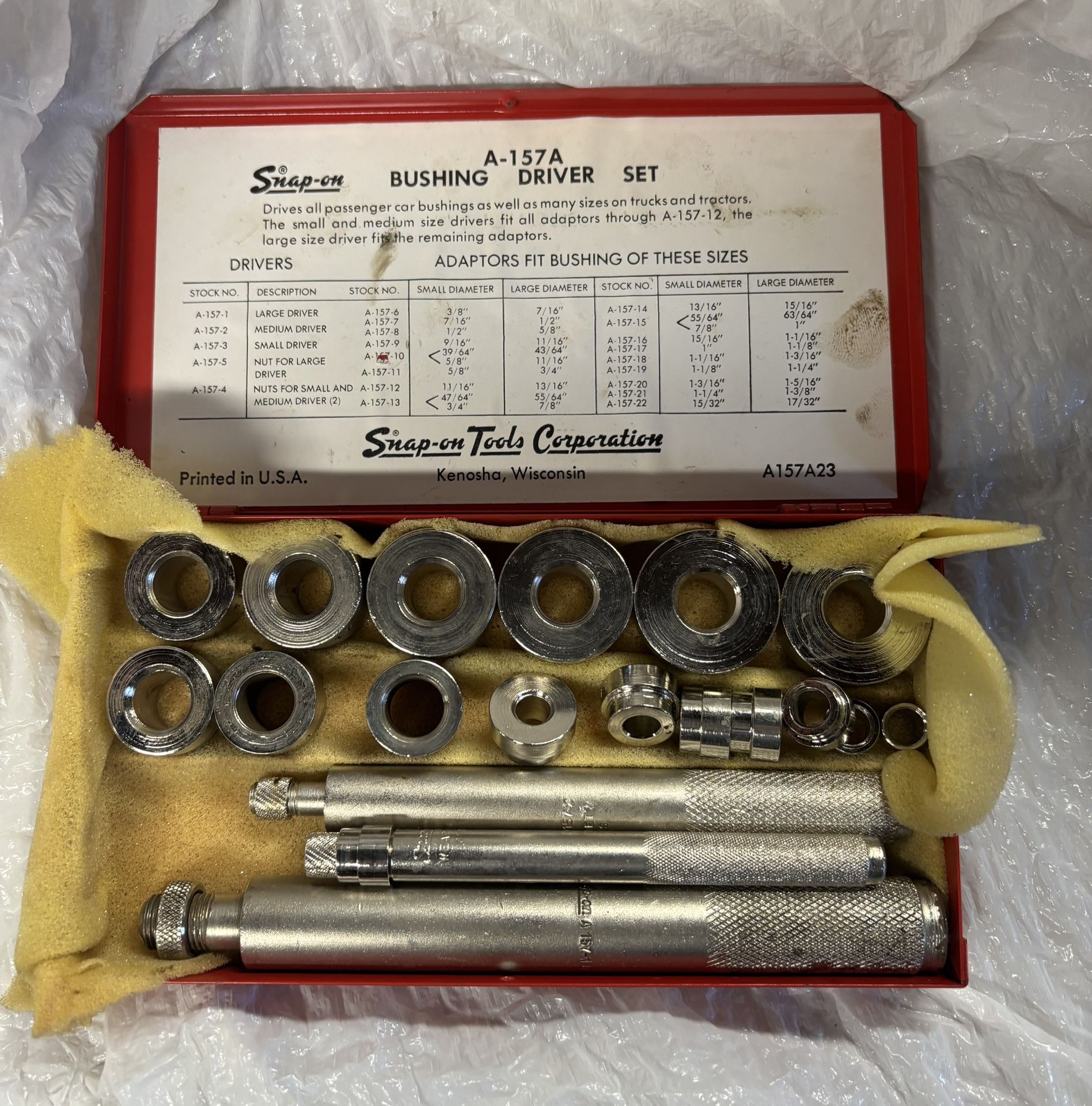 Vintage Snap-on A-157A Bushing Driver Set.