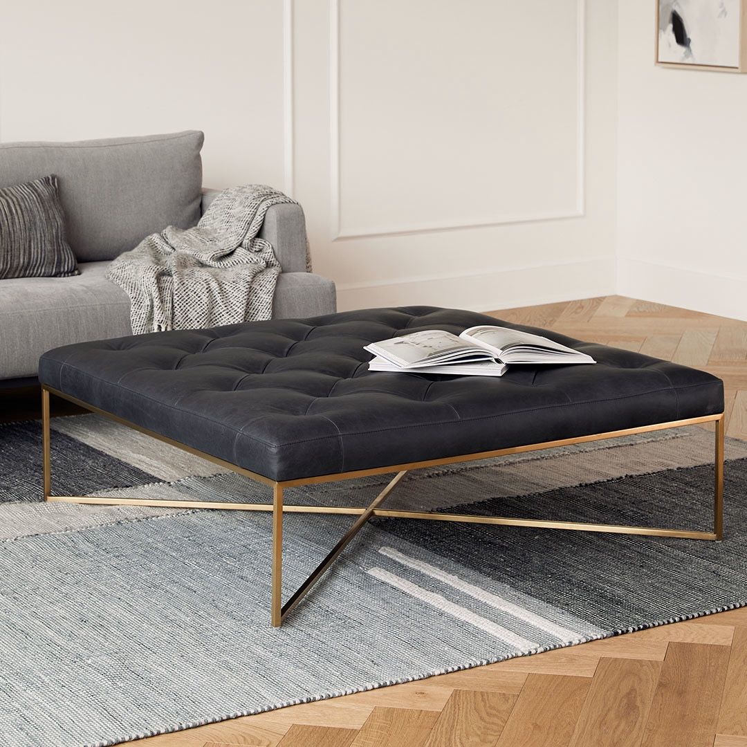 Article Tablet 47" Leather Square Ottoman - Charme Black