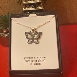Genuine Marcasite Butterfly 🦋 Necklace 18” Chains