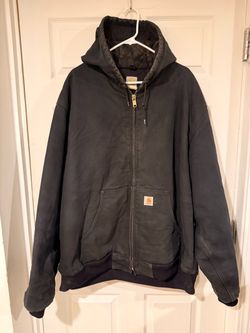 Vintage Carhartt Canvas Jacket Mens 2XL Black Hooded Full Zip J140 BLK