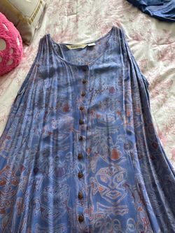 Blue Printed Button-Front Sleeveless Dress