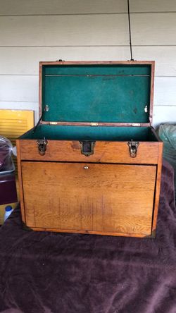 Vintage oak felt lined storage box 1950’s era