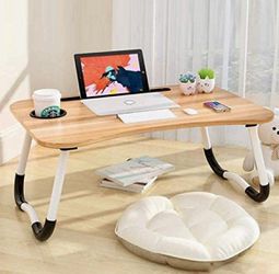*NEW* Oak Laptop Desk, Wheanen Portable Laptop Bed Tray Table Notebook Stand Reading Holder with Foldable Legs & Cup Slot for Eating Breakfast, Readin Thumbnail