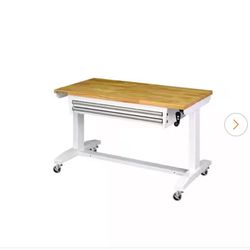 NEW IN BOX Husky Tool Storage 46 in. W White Adjustable Height Worktable with 2-Drawers