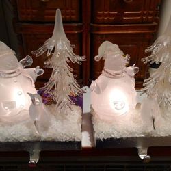 Department 56--Pair of Light Up Snowmen Stocking Holders