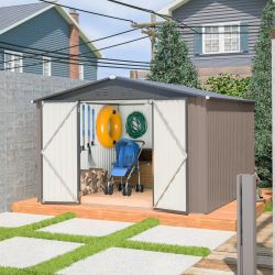 10' x 10' Metal Storage Shed for Ourdoor, Steel Yard Shed with Design of Lockable Doors, Utility and Tool Storage for Garden, Backyard, Patio, Outside