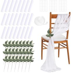Calolin White Chair Sashes Set With Eucalyptus Stems set of 24