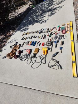 various tools
screw driver
tool belt
strap
drill
etc.
all for $20